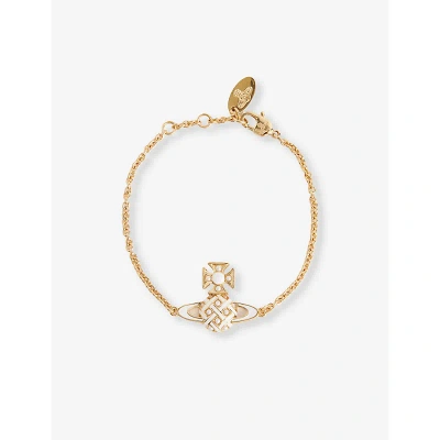 Vivienne Westwood Jewellery Cassie Bas Relief Brass And Enamel Bracelet In Gold/creamrose/white
