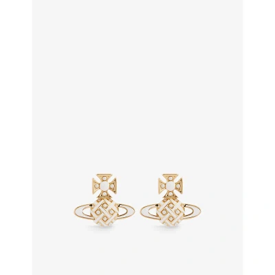 Vivienne Westwood Jewellery Cassie Bas Relief Brass And Enamel Stud Earrings In Gold/rose Pearl/white