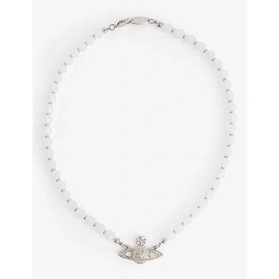 Vivienne Westwood Jewellery Messaline Silver-tone Brass And Crystal-embellished Choker Necklace In Platinum/white Opal