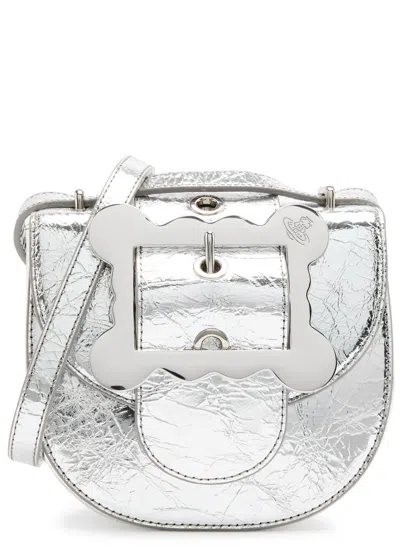 Vivienne Westwood Jodie Metallic Leather Saddle Bag In Silver