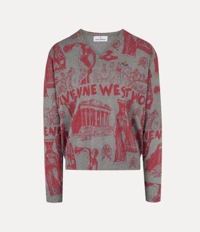 Vivienne Westwood Julian V-neck Jumper Cashmere / Cotton Dark-grey-melange Xxl Men In Green