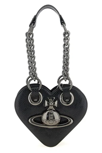 Vivienne Westwood Juliet Heart Snake-effect Leather Shoulder Bag In Black