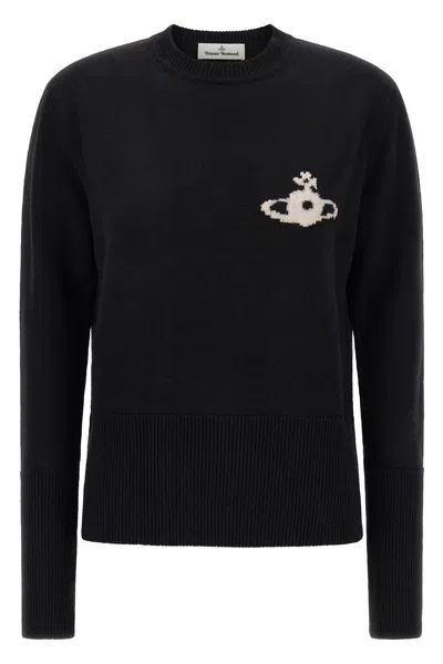 Vivienne Westwood Wool Logo-intarsia Crew-neck Sweater In Black