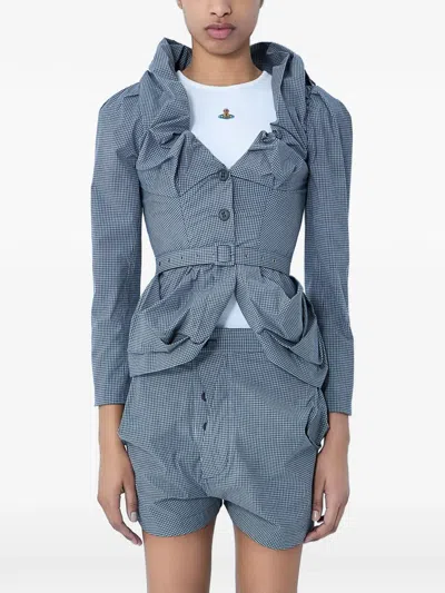 Vivienne Westwood Kendall Blazer Belted Waist Ruffled Collar In Gray