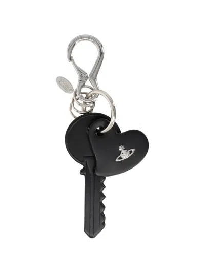 Vivienne Westwood Key & Heart Keyring In Black