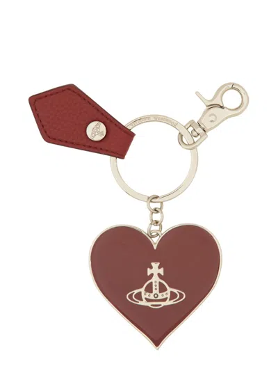 Vivienne Westwood Mirror Heart Orb-emblem Keyring In Brown