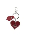 Vivienne Westwood Mirror Heart Orb Keyring In Red Pu Grain
