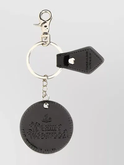 Vivienne Westwood Keyring With Embossed Design And Metal Ring In Black
