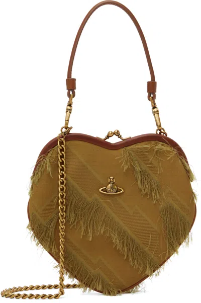 Vivienne Westwood Khaki & Brown Fringes Fil Coupé Belle Heart Frame Bag In C407 Brown