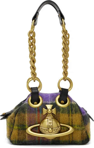 Vivienne Westwood Khaki & Purple Archive Chain Bag In Brown