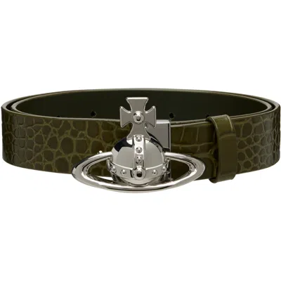 Vivienne Westwood Khaki Orb Buckle Belt In Green