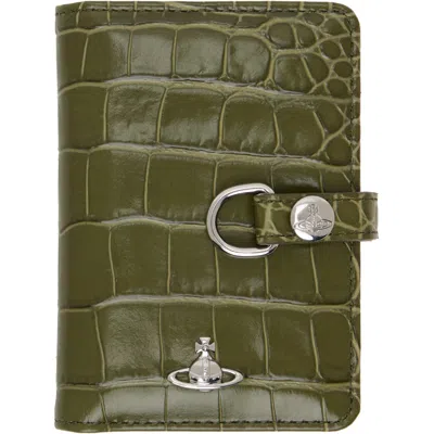 Vivienne Westwood Vertical Flap Card Holder Emboss Croc Leather Khaki One Size Unisex In Green