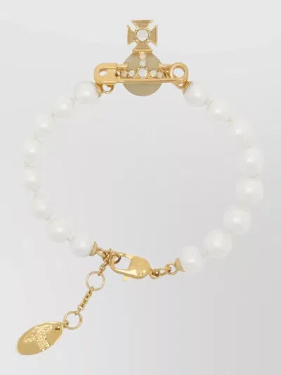 Vivienne Westwood Kitty Bracelet Metal And Pearl Design In Neutral
