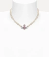 Vivienne Westwood Kitty Pearl Necklace -platinum-white-crystal-light-rose-enamel -platinum-white-crystal-light-rose-en