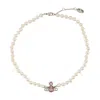 Vivienne Westwood Kitty Pearl Necklace With Platinum Finish