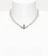 Vivienne Westwood Kitty Pearl Necklace Platinum-white-crystal-pacific-opal Platinum-white-crystal-pacific-opal Women In Platinum-white-crystal-pacific-opal