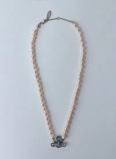 Vivienne Westwood Kitty Pearl Necklace In Silver