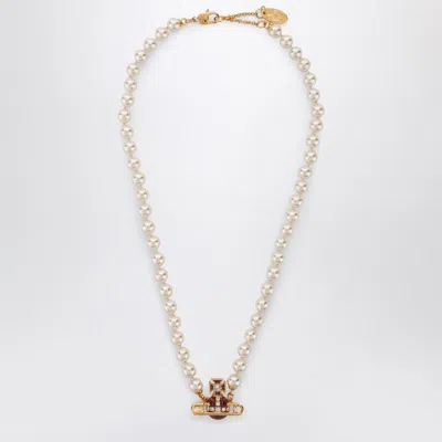Vivienne Westwood Kitty Pearl Necklace With Gold Finish In Multi