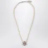Vivienne Westwood Kitty Pearl Necklace With Platinum Finish In Metallic