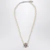 Vivienne Westwood Kitty Pearl Necklace With Platinum Finish