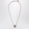 Vivienne Westwood Kitty Pearl Necklace With Platinum Finish In Metallic