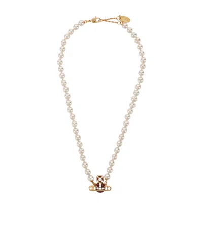 Vivienne Westwood Kitty Pearl Necklace In Yellow