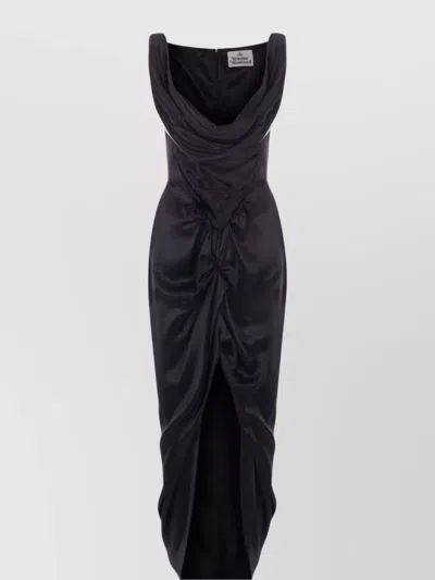 Vivienne Westwood Knee Length Draped Cowl Neck Dress In Black