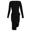 Vivienne Westwood Knee-length Long Sleeve Draped Dress In Black Cotton In Black