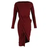 Vivienne Westwood Knee-length Long Sleeve Draped Dress In Maroon Cotton In Red