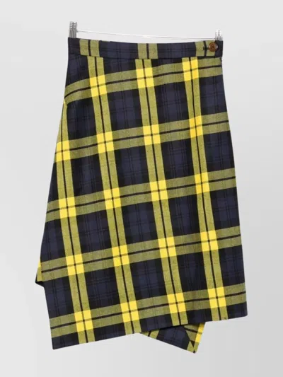 Vivienne Westwood Knee Length Plaid Skirt With Asymmetric Hem In Yellow