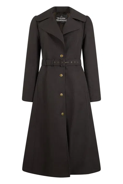 Vivienne Westwood Knee-length Flared Coat With Belt In Black