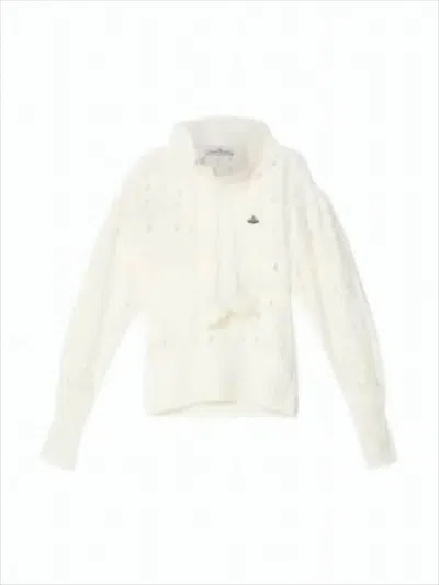 Vivienne Westwood Knit Cardigan With Openwork Pattern In White