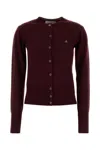 Vivienne Westwood Wool Cardigan With Long Sleeves And Crew Neck In Burgundy