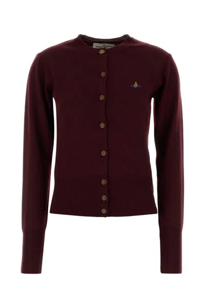 Vivienne Westwood Wool Cardigan With Long Sleeves And Crew Neck In Burgundy