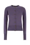 Vivienne Westwood Wool Blend Bea Cardigan With Ribbed Cuffs And Hem In Purple