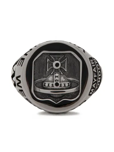 Vivienne Westwood Lancelot Chevalier Orb-logo Lettering-detail Ring In Metallic