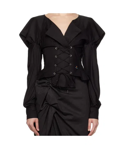 Vivienne Westwood Lapel Long-sleeved Blouse In Black