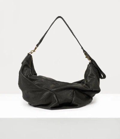 Vivienne Westwood Large Agnes Shoulder Bag Washed Leather Black