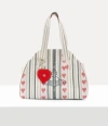 Vivienne Westwood Large Archive Yasmine Handbag Linen Heart Stripes Multicolor In Multicolor