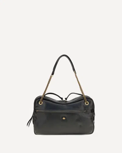 Vivienne Westwood Large Dolce Textured Leather Shoulder Bag In Black