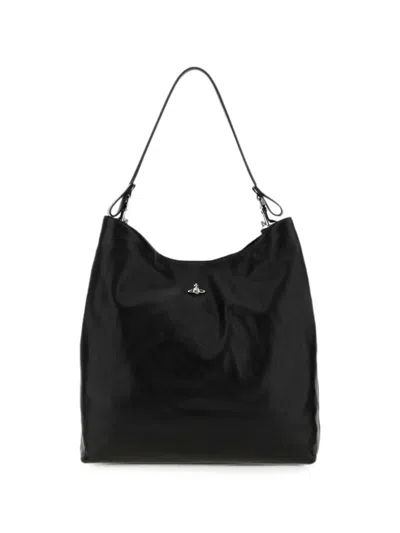 Vivienne Westwood Large Lottie Leather Shoulder Bag In Black