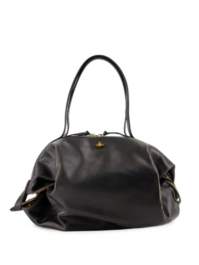 Vivienne Westwood Large Mara Embossed Leather Tote Bag In Blue