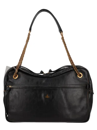 Vivienne Westwood Large Rectangular Shoulder Bag In Calf Leather In Black