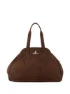 Vivienne Westwood Chocolate Suede Large Yasmine Shoulder Bag In Brown
