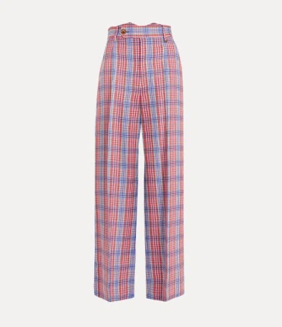 Vivienne Westwood Lauren Trousers Viscose Tartan Red / Blue 46 Women