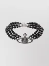 Vivienne Westwood Messaline Three Row Choker Silver Black Agate Gemstone Women
