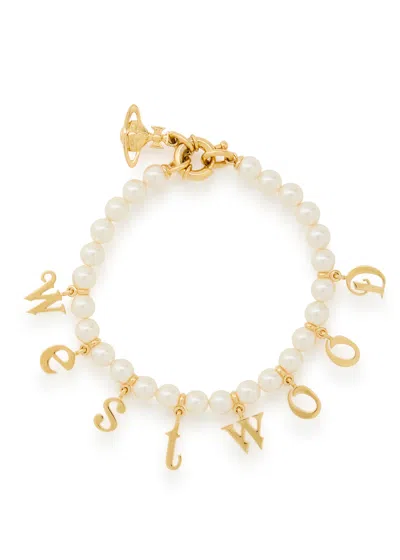 Vivienne Westwood Leanne Letter-charm Pearl Bracelet In Gold