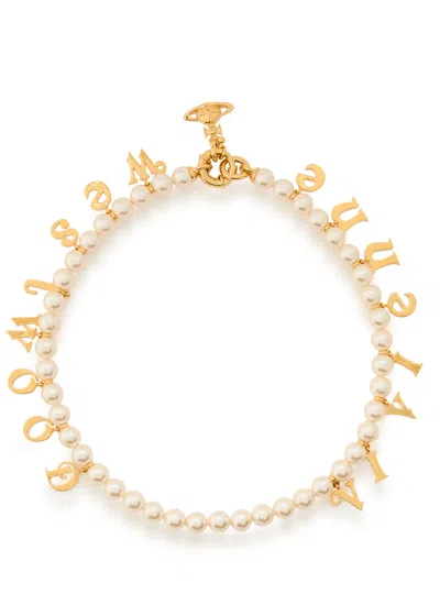 Vivienne Westwood Leanne Letter-charm Pearl Necklace In Burgundy