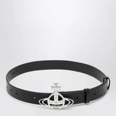Vivienne Westwood Leather Belt With Orb Buckle In Black In Pink