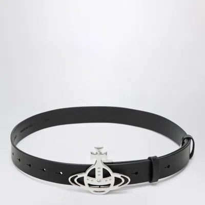 Vivienne Westwood Leather Belt With Orb Buckle In Black In Metallic